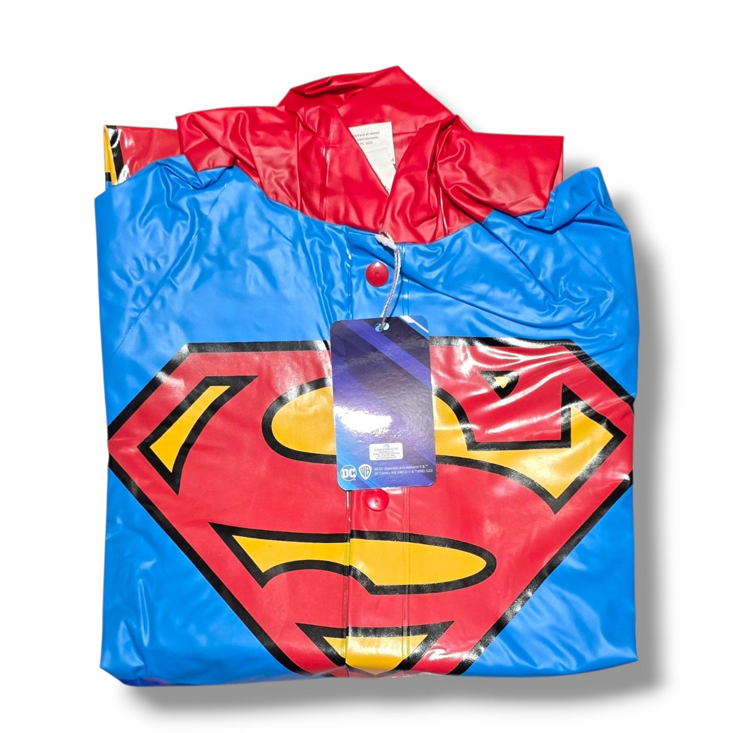 DC Comics Boys’ Superman Raincoat with Detachable Cape Size 7/8, Blue & Red New