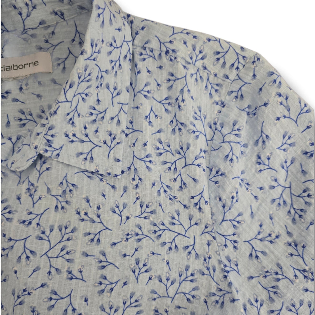 Liz Claiborne Women's Blue Floral Cotton Rayon Button Down Shirt Estimated S