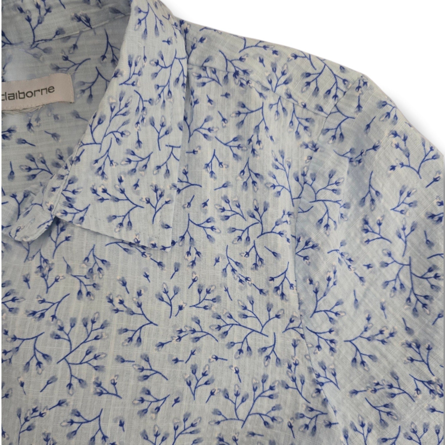 Liz Claiborne Women's Blue Floral Cotton Rayon Button Down Shirt Estimated S