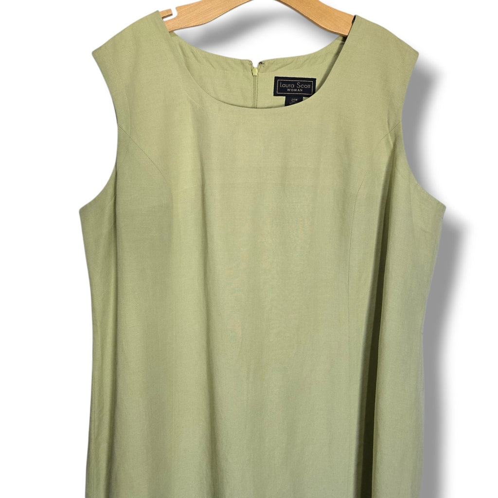 Laura Scott Woman Sage Green Sleeveless Shift Dress 24W Vintage Eyelet Hem