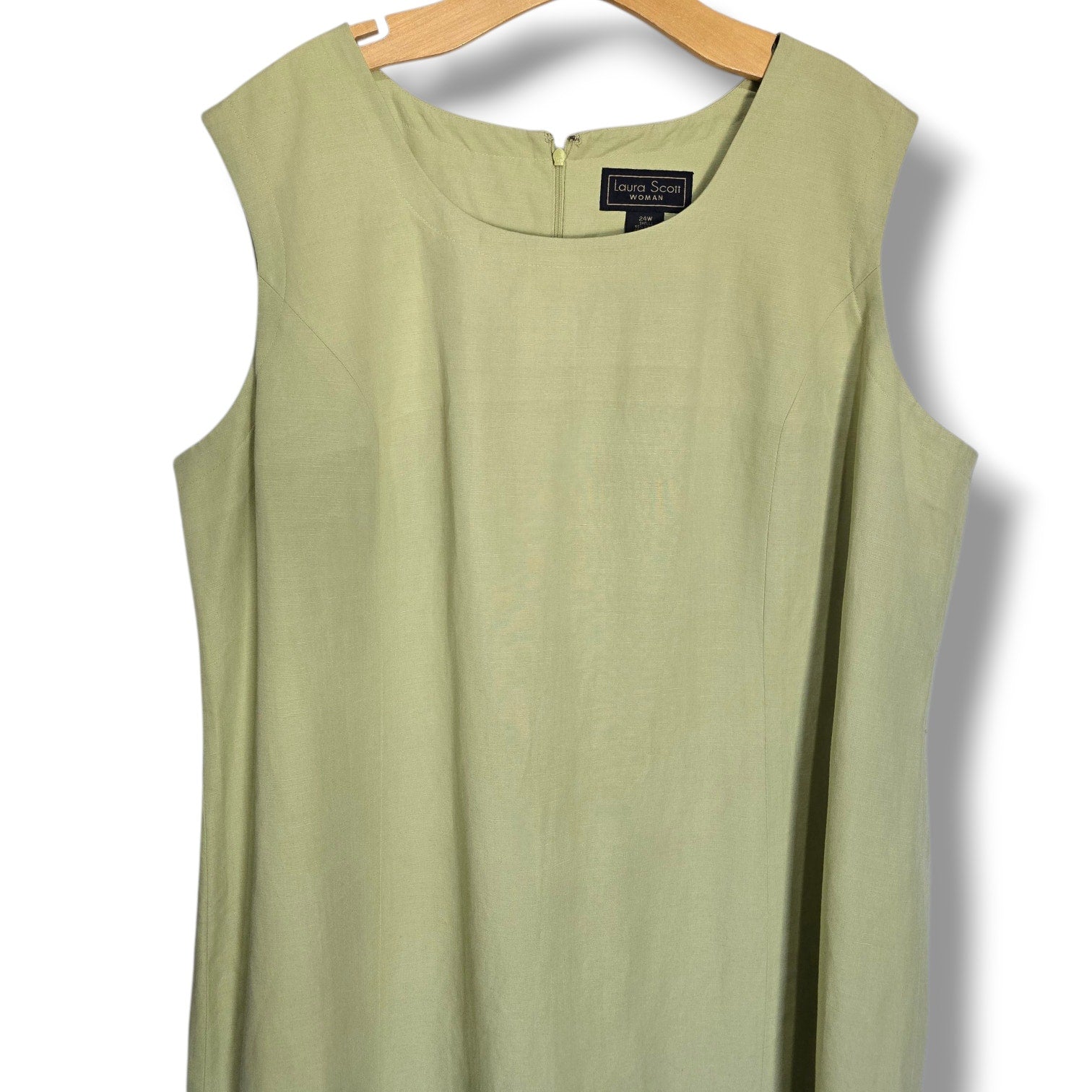 Laura Scott Woman Sage Green Sleeveless Shift Dress 24W Vintage Eyelet Hem