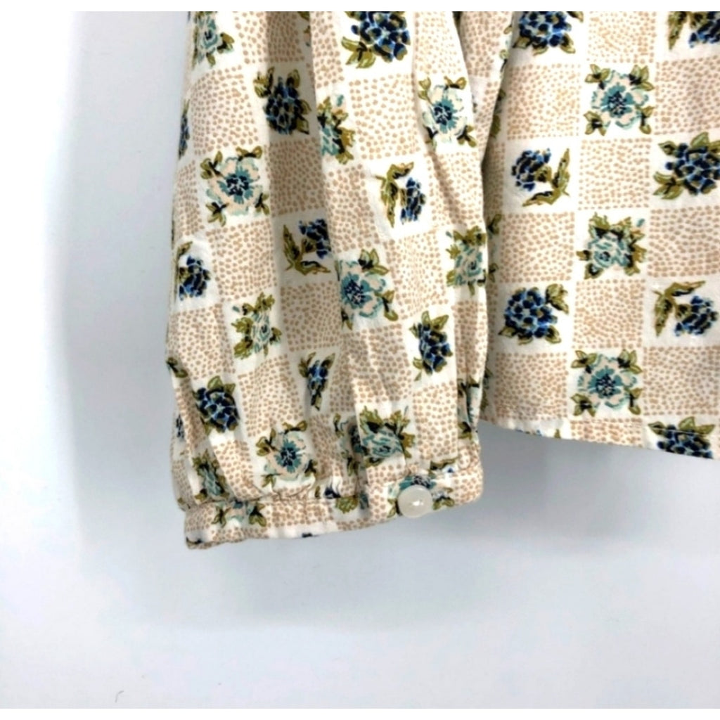 Universal Thread Women's Long Sleeve Balloon Poet Blouse Cream Floral