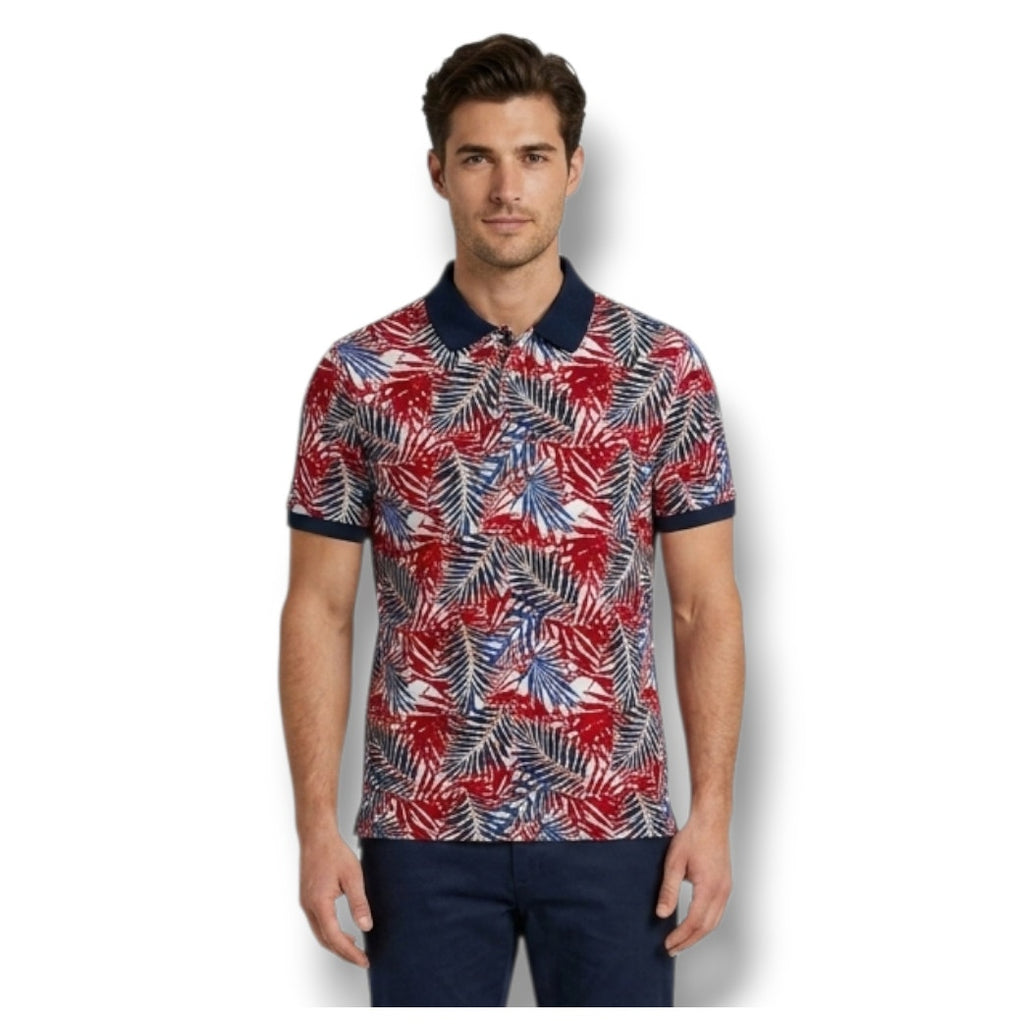 Goodfellow & Co Men’s Patriotic Tropical Floral Polo Shirt Red White Blue