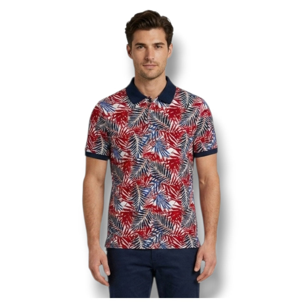 Goodfellow & Co Men’s Patriotic Tropical Floral Polo Shirt Red White Blue