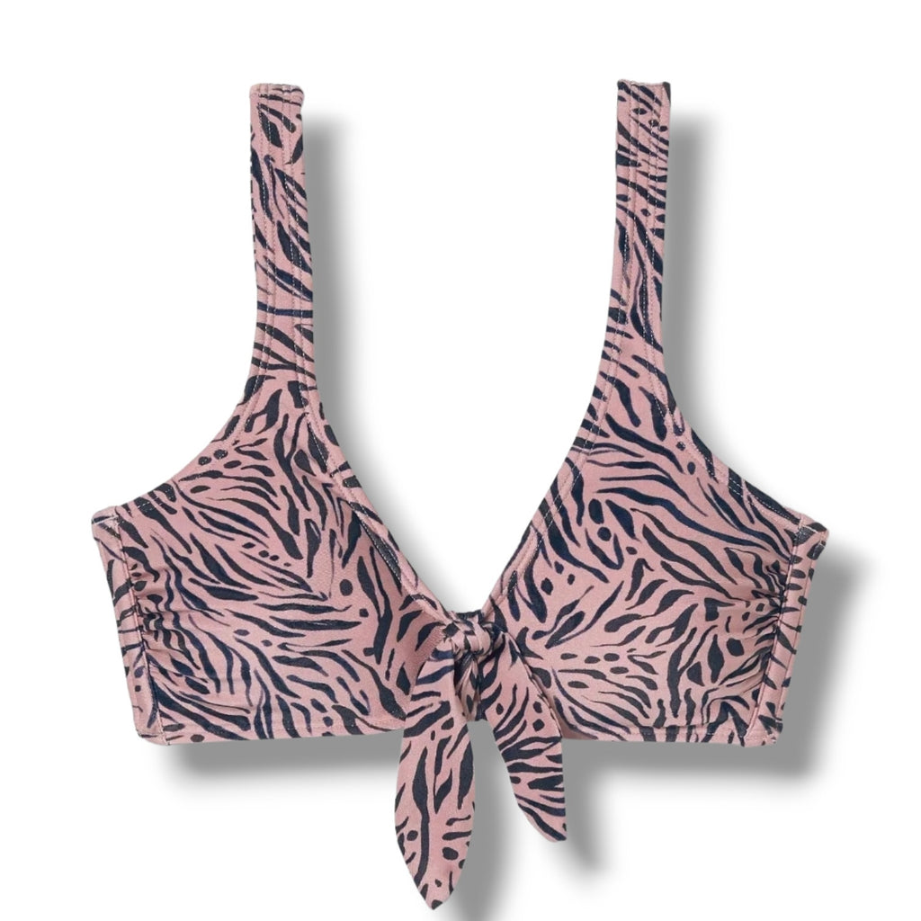 Xhilaration Juniors Pink & Gray Animal Print Tie Front Bikini Top XS