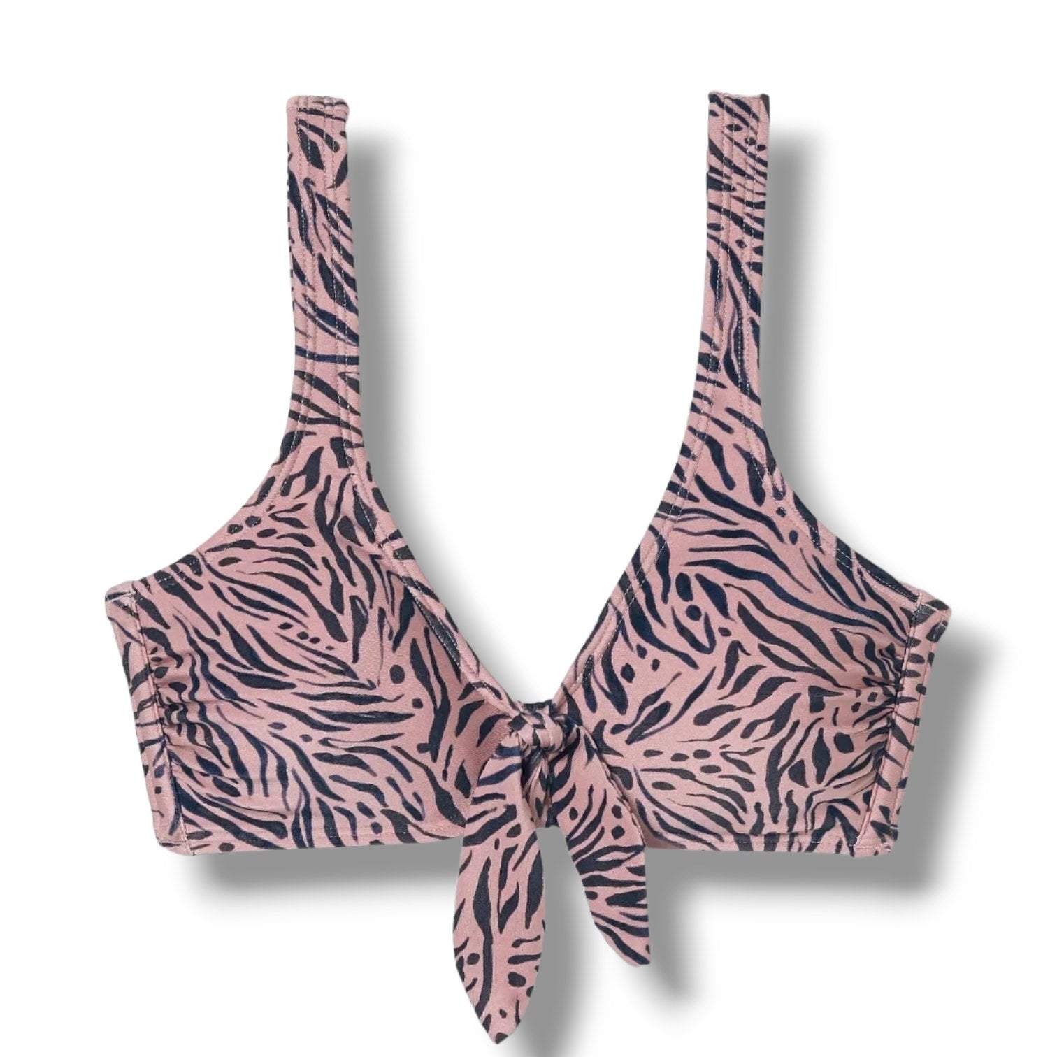 Xhilaration Juniors Pink & Gray Animal Print Tie Front Bikini Top XS