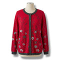 Cathy Daniels Women’s Red Floral Metallic Button-Front Cardigan Sweater – Large