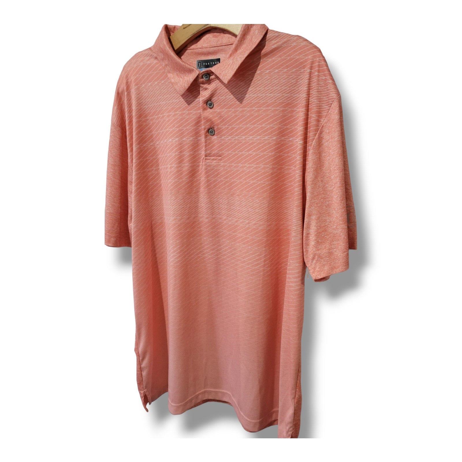 PGA Tour Men’s Orange Golf Polo Shirt XL Short Sleeve 3-Button Front Performance