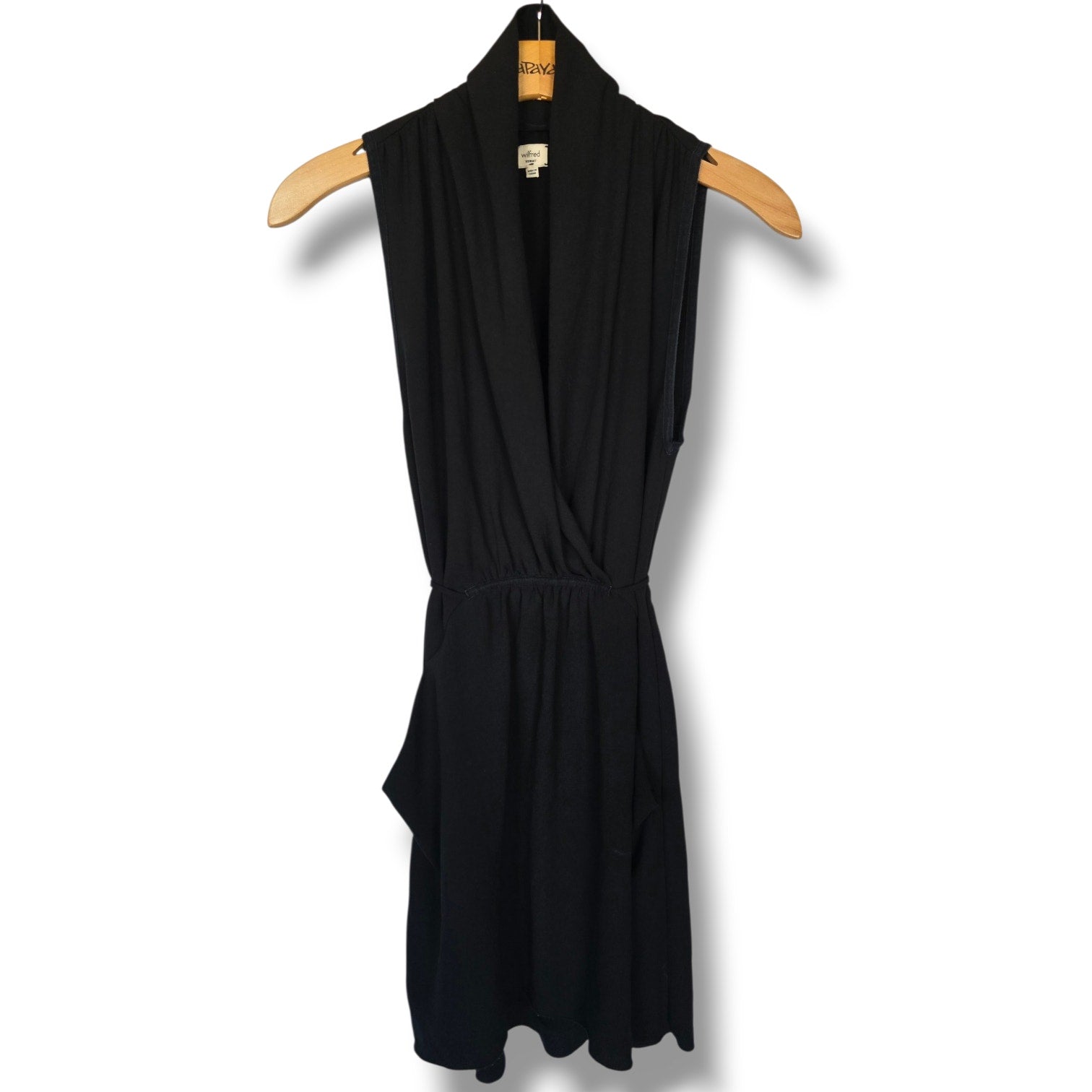 Wilfred Aritzia Black Sleeveless V-Neck Wrap Dress with Pockets Size XS
