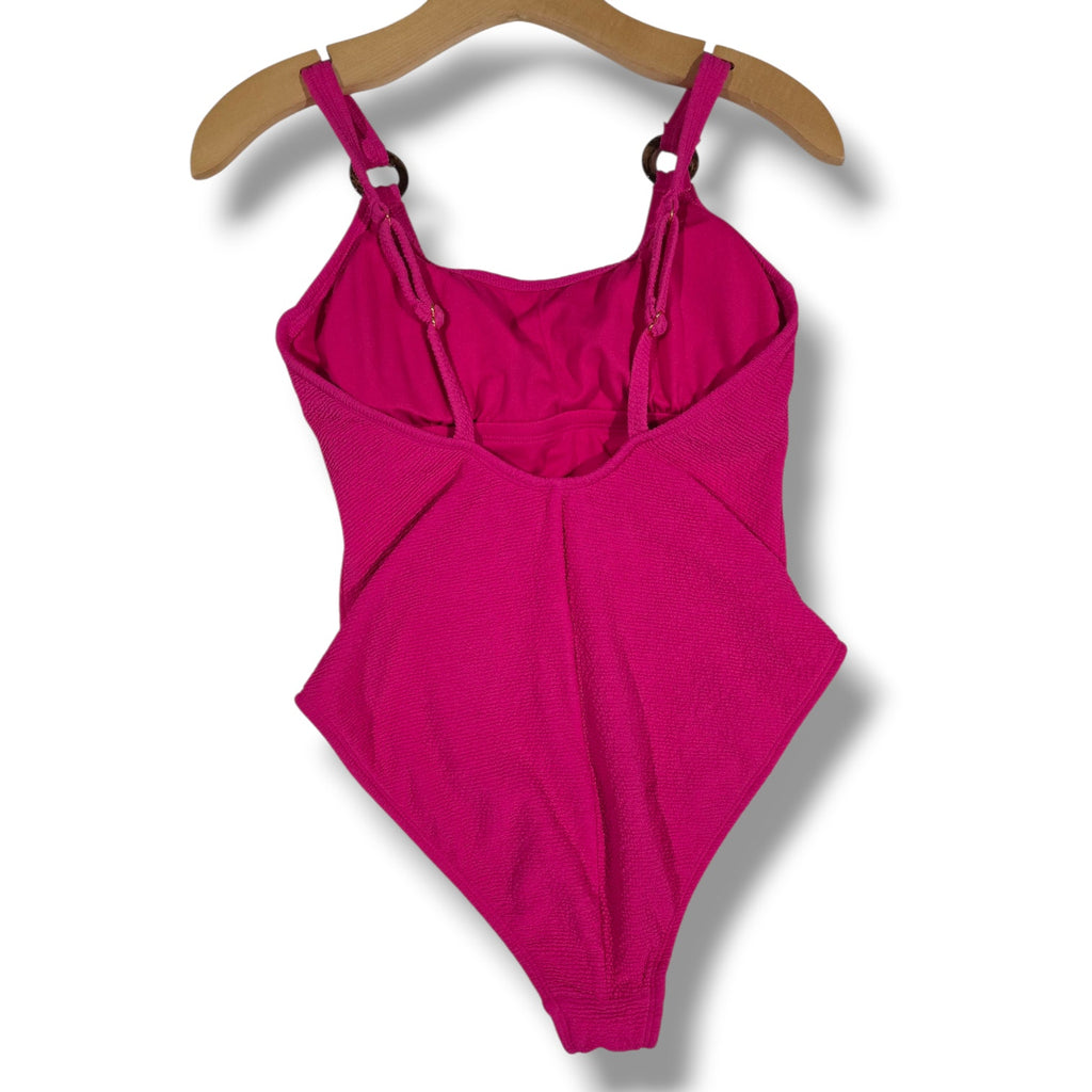 Shade & Shore Women’s Hot Pink Textured One-Piece Swimsuit – Size S (4–6)