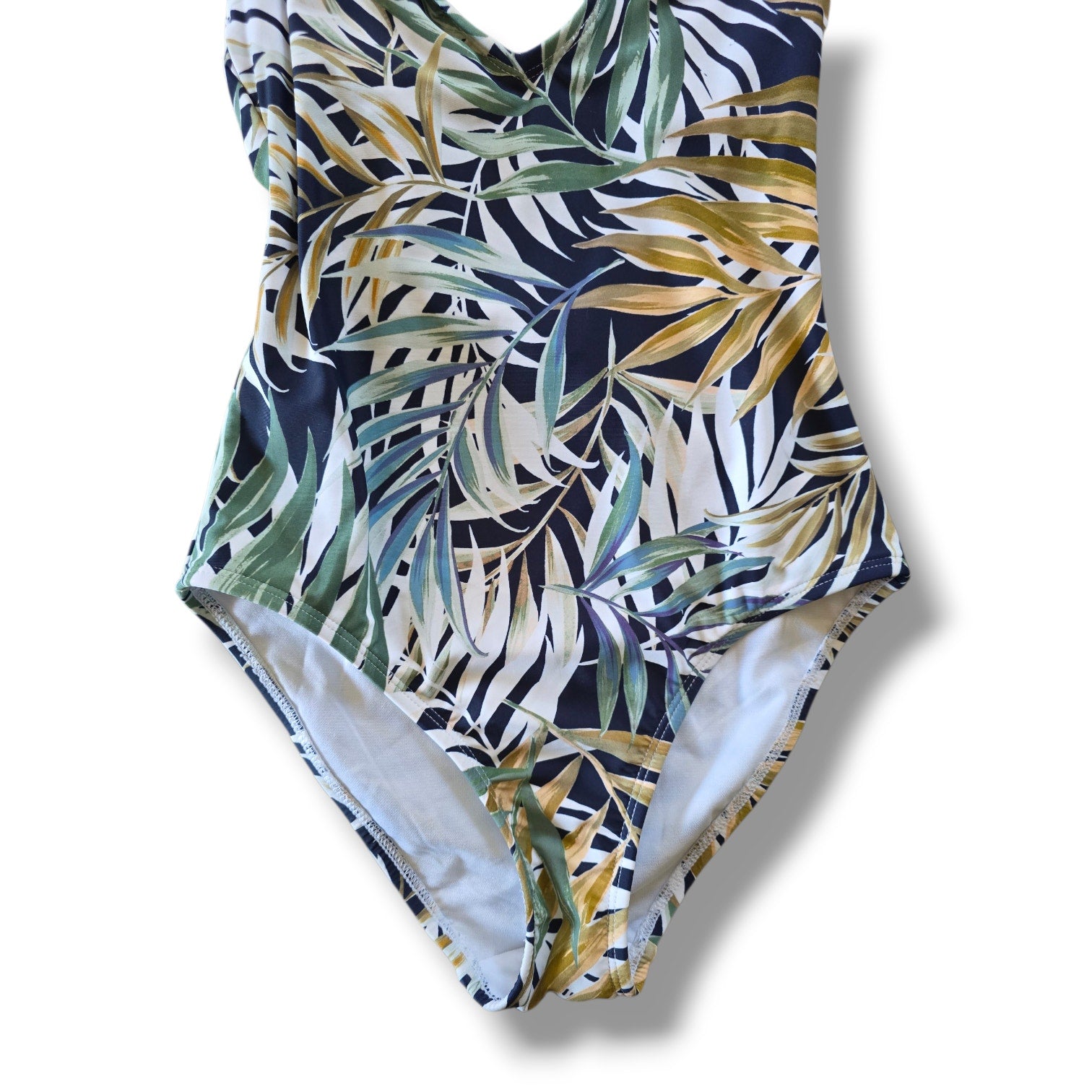 HURLEY women's Tropical Palm Leaf One Piece Swimsuit XS Blue Green Cross Back