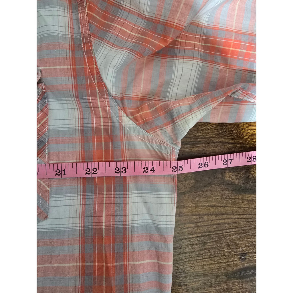 Roper Wear the West Mens Coral Plaid Paisley Trim Pearl Snap Western Shirt Large