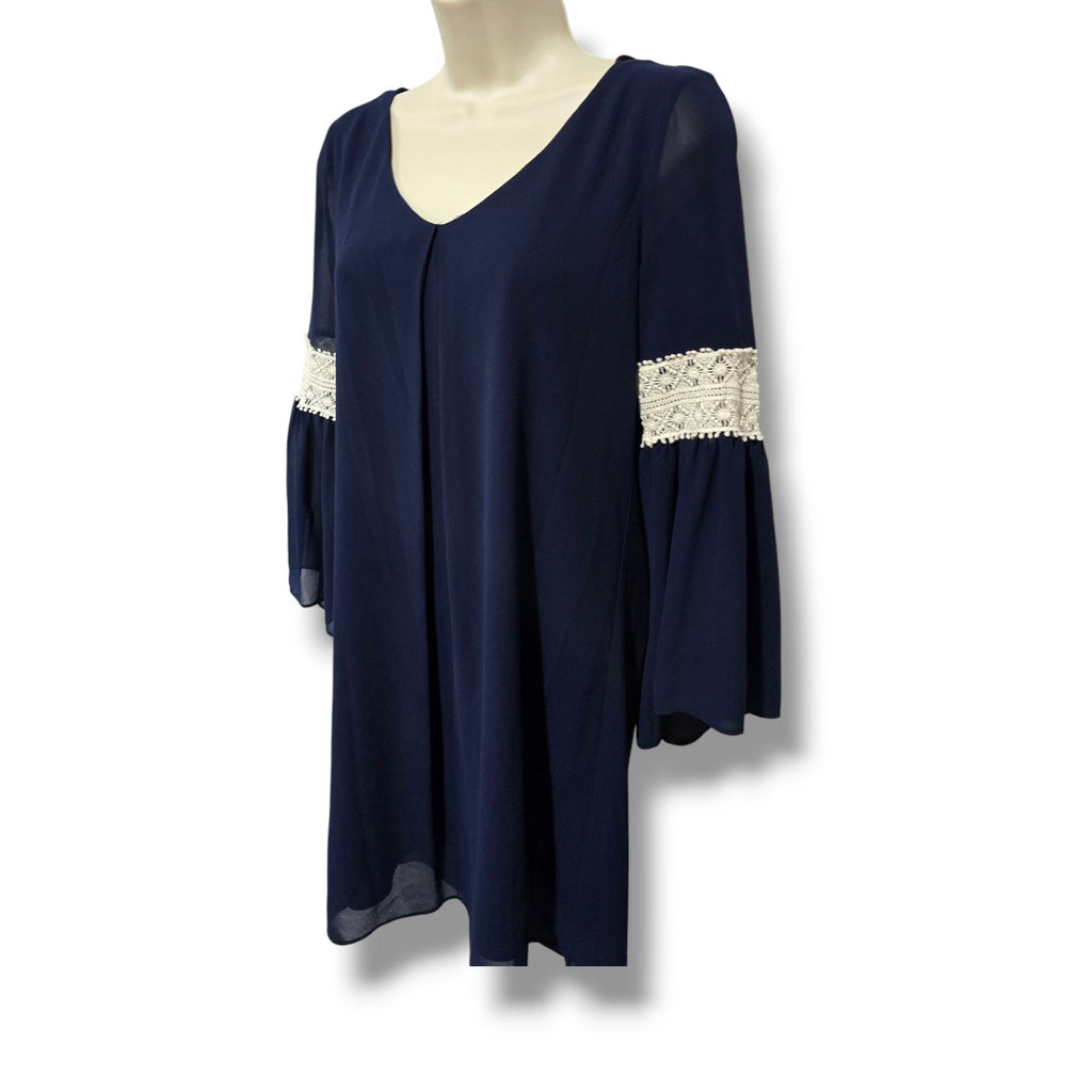 By & By Women’s Blue Sheer Lined Bell Sleeve Dress - Size Small