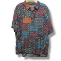 VatPave Men's XL Patchwork Paisley Floral Short Sleeve Button Down Shirt