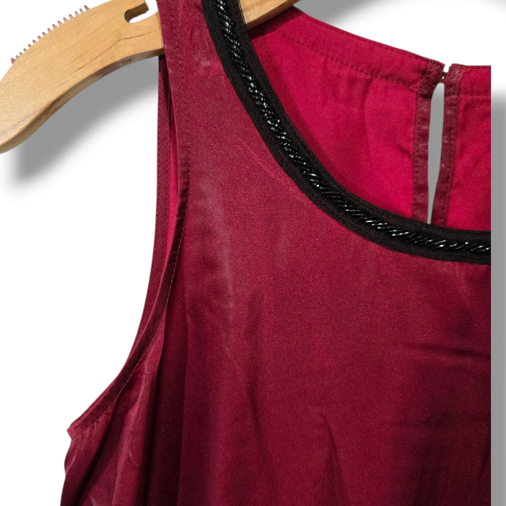 Juicy Couture Burgundy Sleeveless Peplum Top Small Satin Dressy Party Blouse