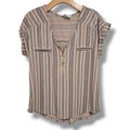 Flower & Feather Striped Aztec O-Ring Quarter Zip Blouse MEDIUM