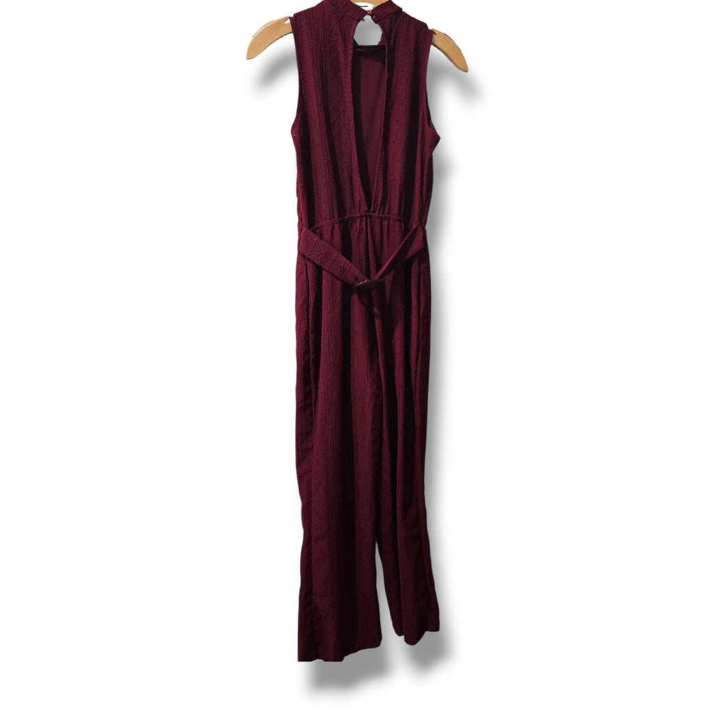 Max + Ash Burgundy Sleeveless Button-Back Lined Jumpsuit with Women’s Medium