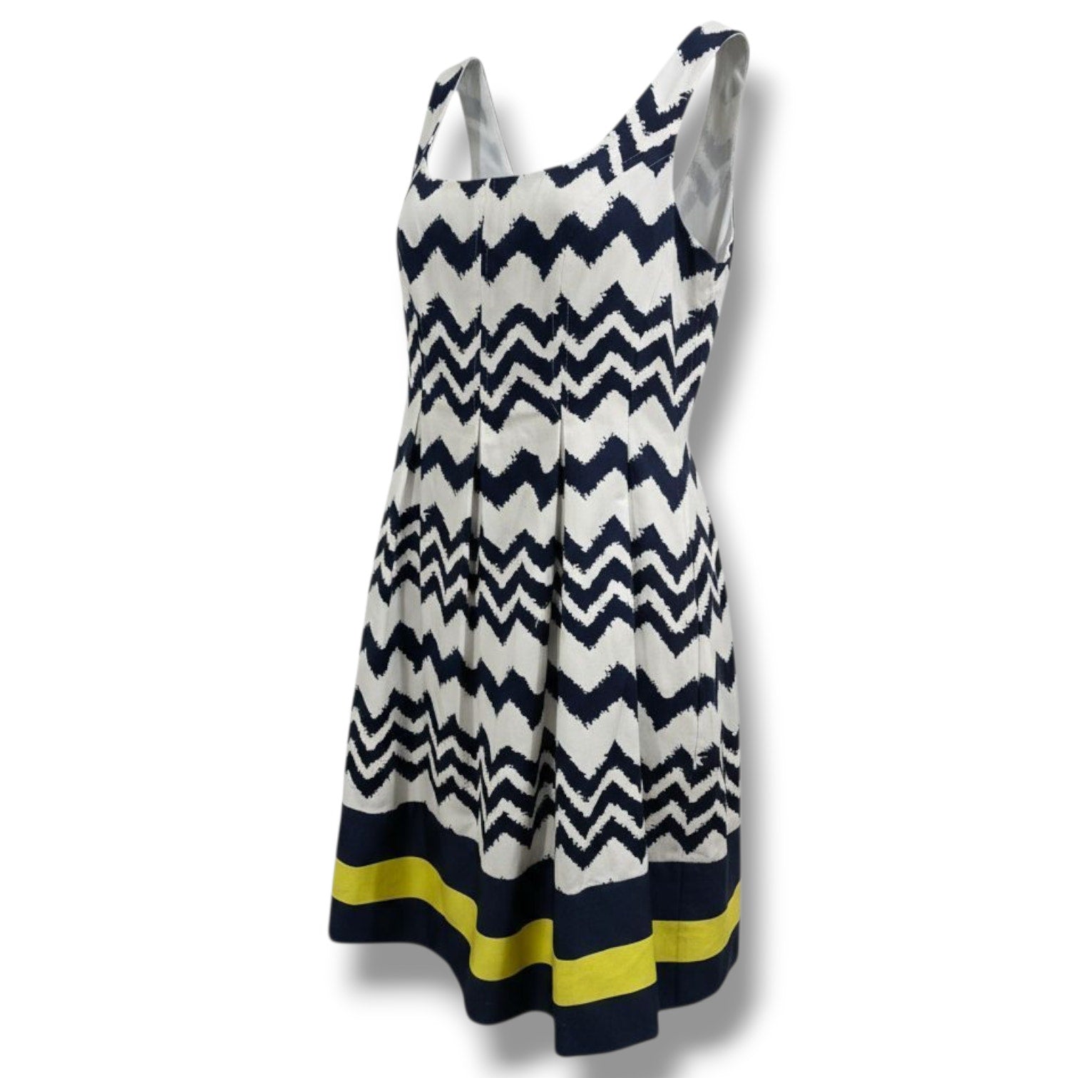 Jones Studio Navy White Chevron Fit & Flare Dress – Size 8, Lined, Zip Back, New