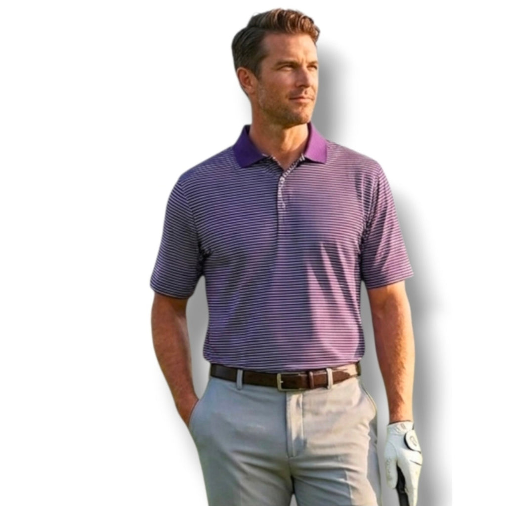 PGA TOUR Men’s XL Purple Striped Golf Polo Shirt Classic Fit Performance