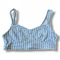 KATHY IRELAND Vintage Plaid Swim Top Large Blue White Gingham Bikini Crop