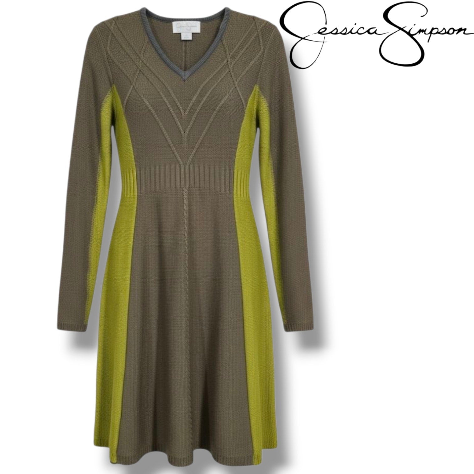 Jessica Simpson Women’s Two-Tone Knit Long Sleeve Sweater Dress – Size Small
