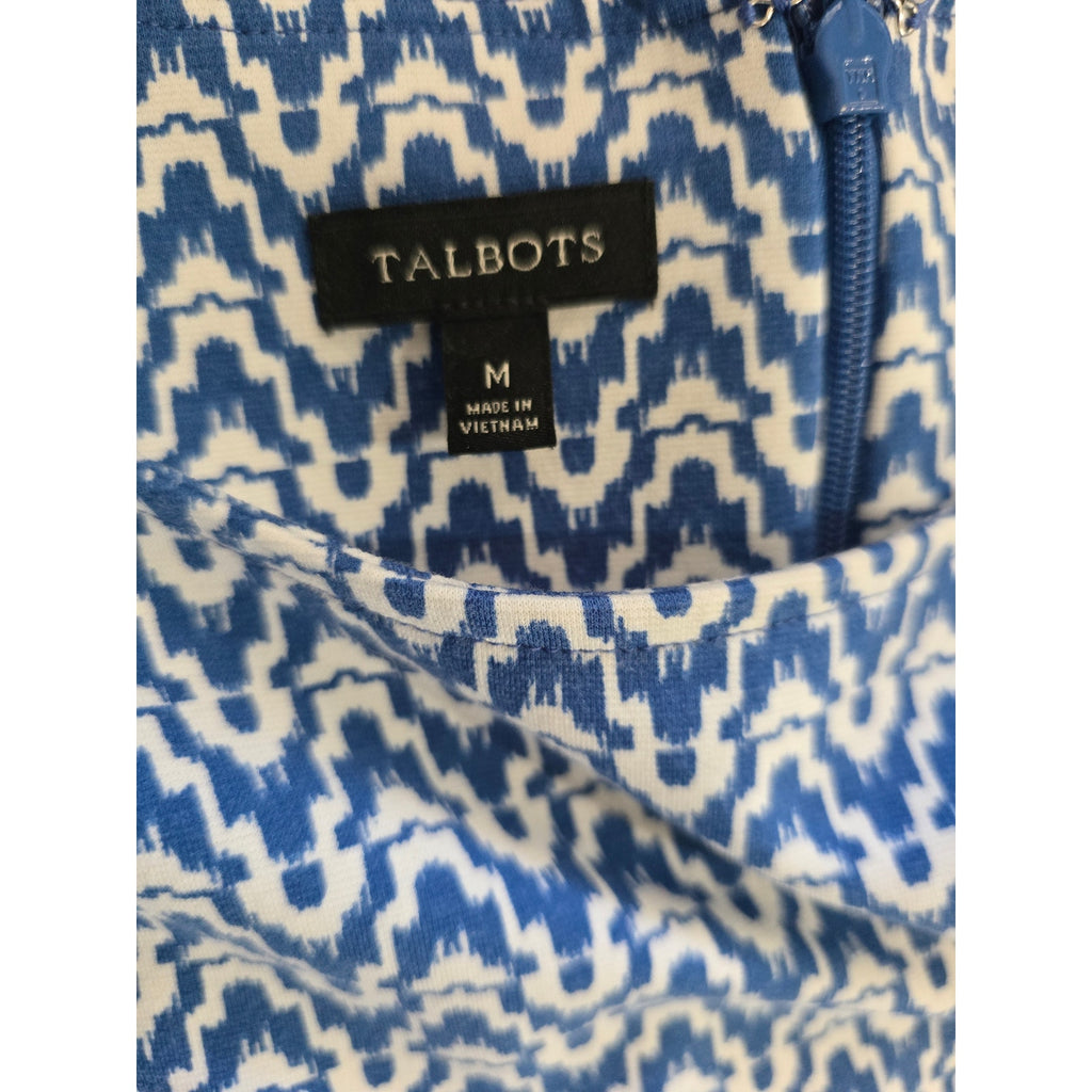 Talbots Blue & Ivory Geometric Ikat Sleeveless Fit-and-Flare Dress – Medium