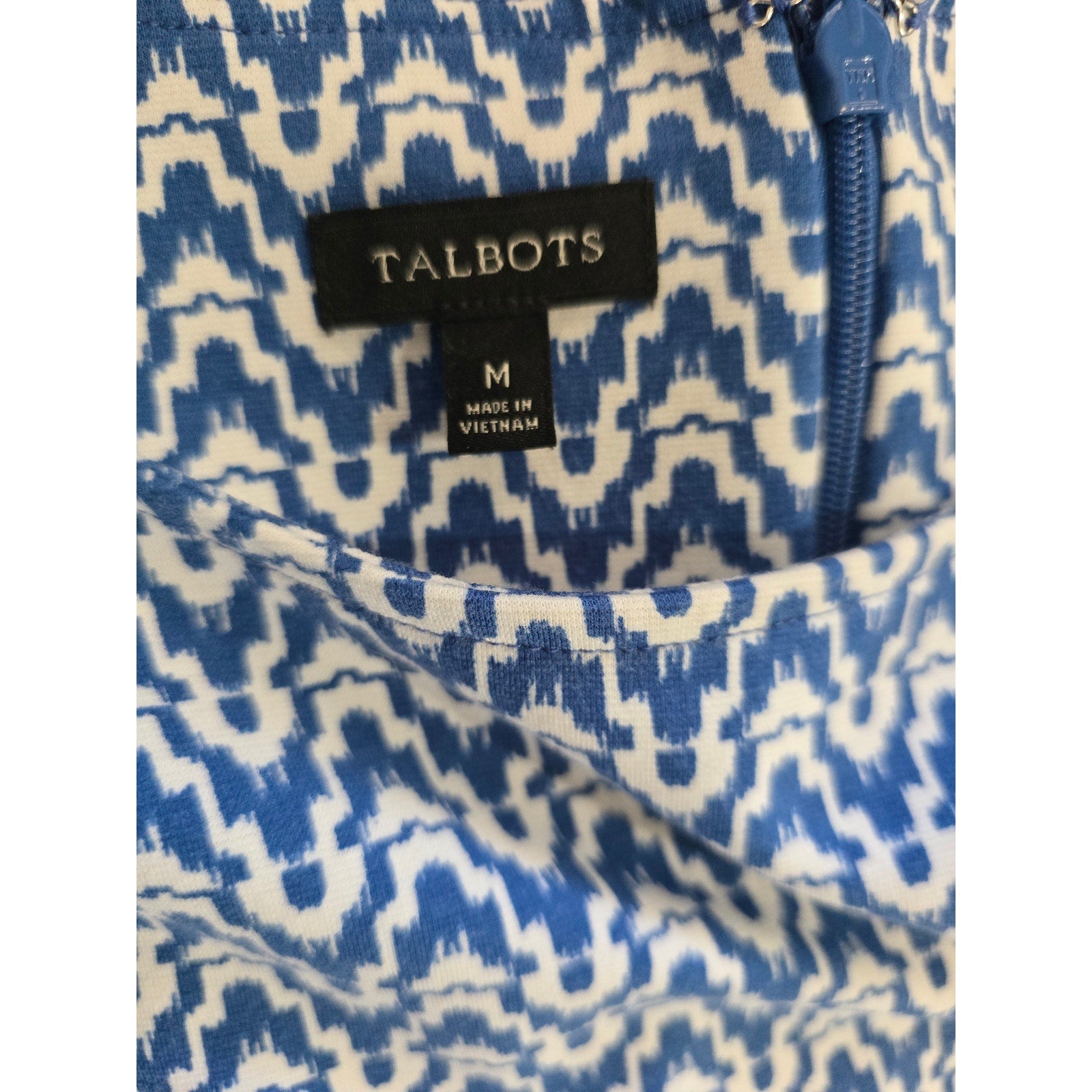 Talbots Blue & Ivory Geometric Ikat Sleeveless Fit-and-Flare Dress – Medium