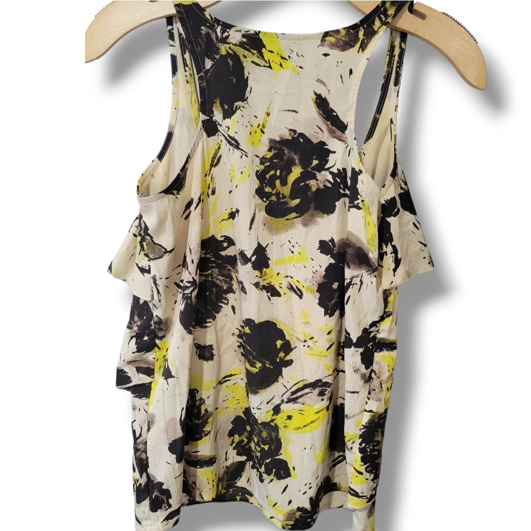 Old Navy Women’s Yellow Black Floral Layered Sleeveless Blouse – XS, Polyester