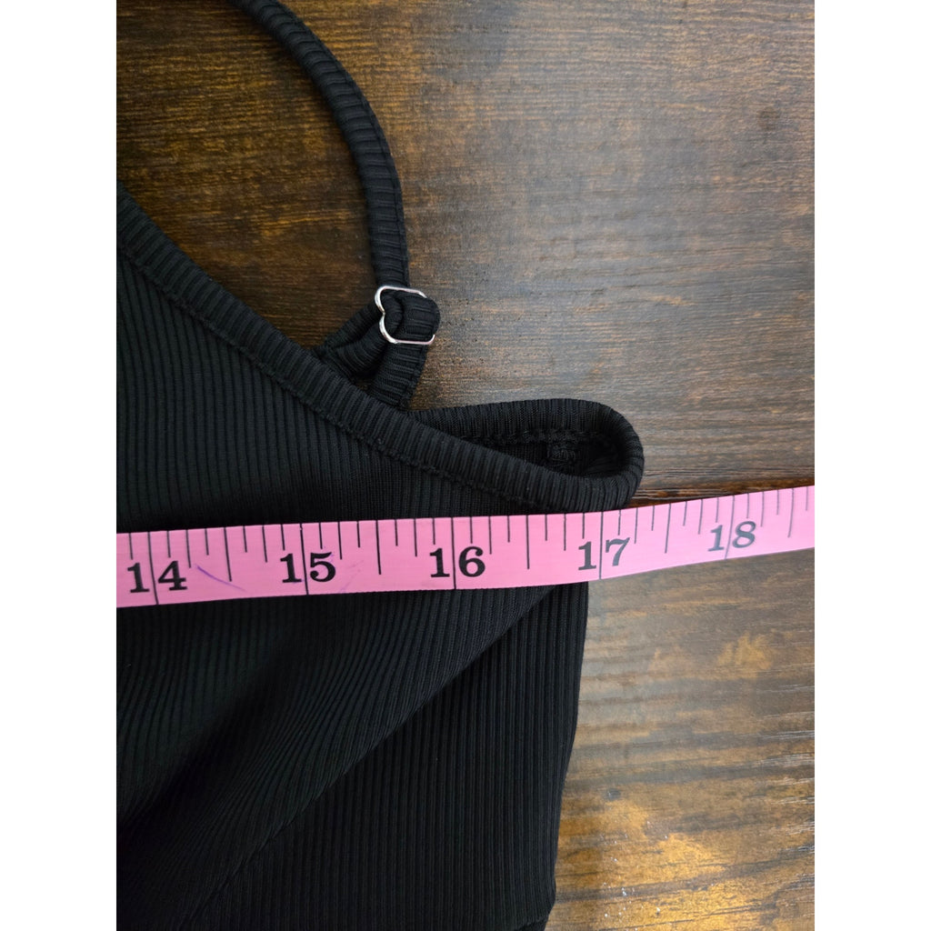 Women's Size Large Black Ribbed Knit Wide Leg Cami Jumpsuit