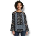 Lucky Brand Boho Embroidered Mixed-Print Peasant Blouse – Size Medium