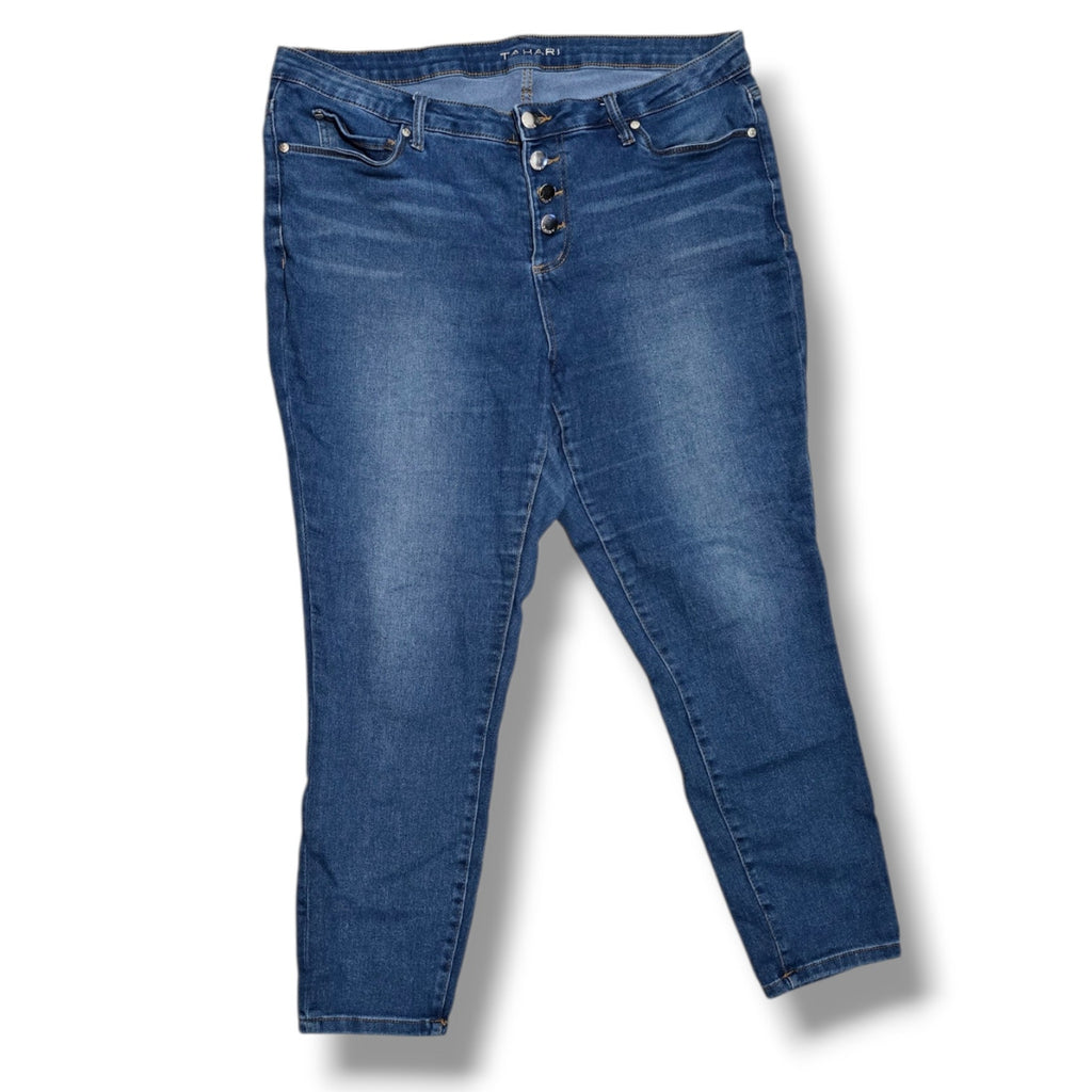Tahari Women's Size 18W Medium Wash Exposed Button Fly Skinny Ankle Jeans
