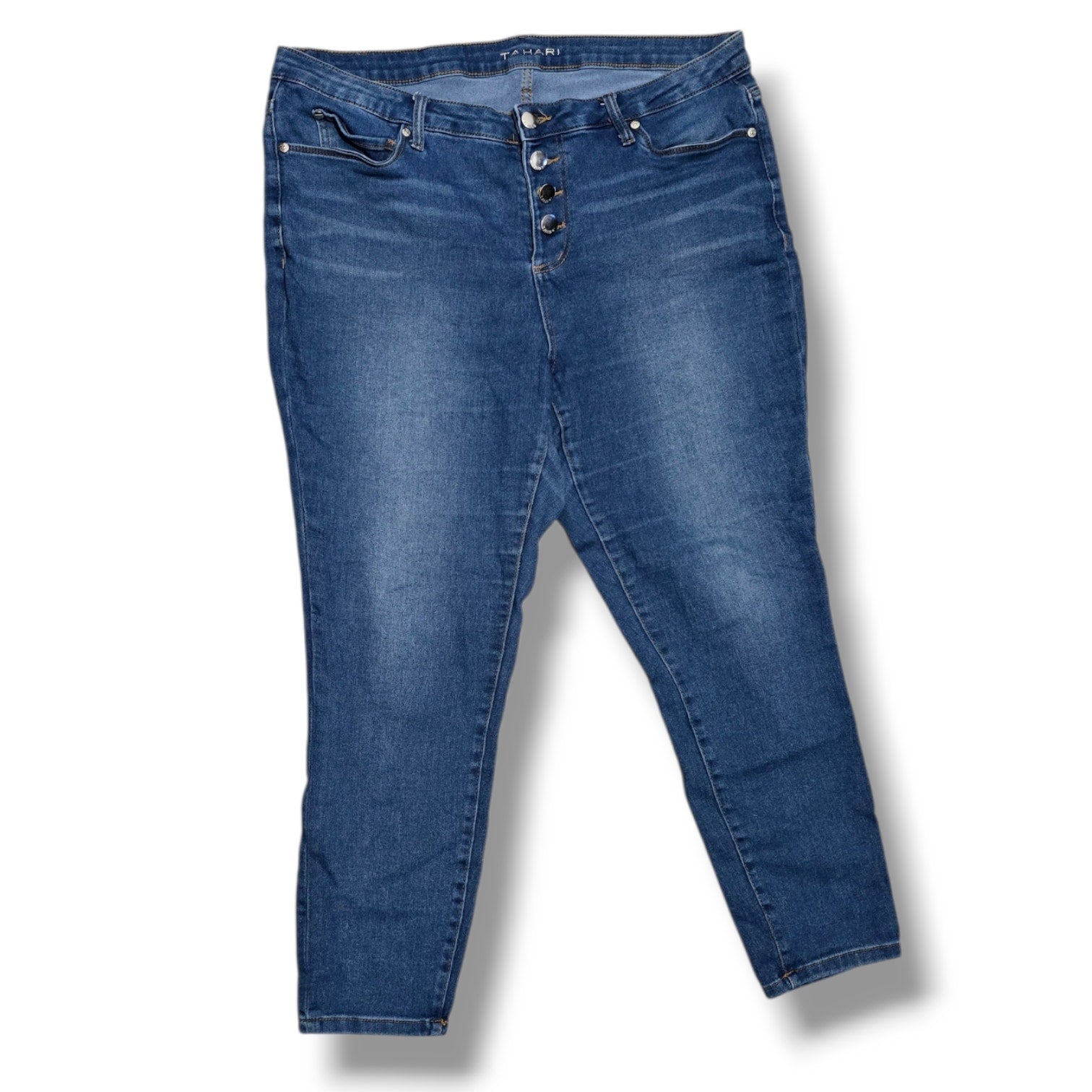 Tahari Women's Size 18W Medium Wash Exposed Button Fly Skinny Ankle Jeans
