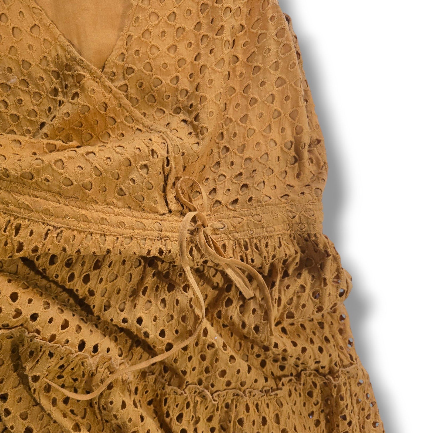 Frye x Anthropologie Mustard Yellow Eyelet Sleeveless Midi Dress – Size Small