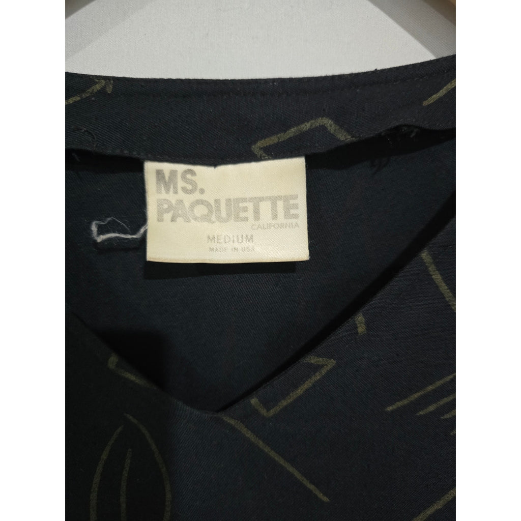 Vintage Ms. Paquette California Black & Gold Geometric V-Neck Blouse Medium