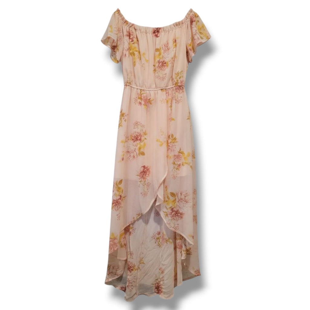 As U Wish Women’s Large Floral Cold Shoulder High Low Dress Flowy Boho