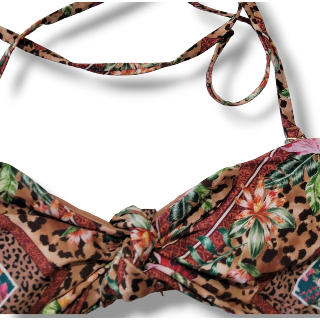 H&M Women’s Leopard Floral Bandeau Bikini Swim Top Size 12