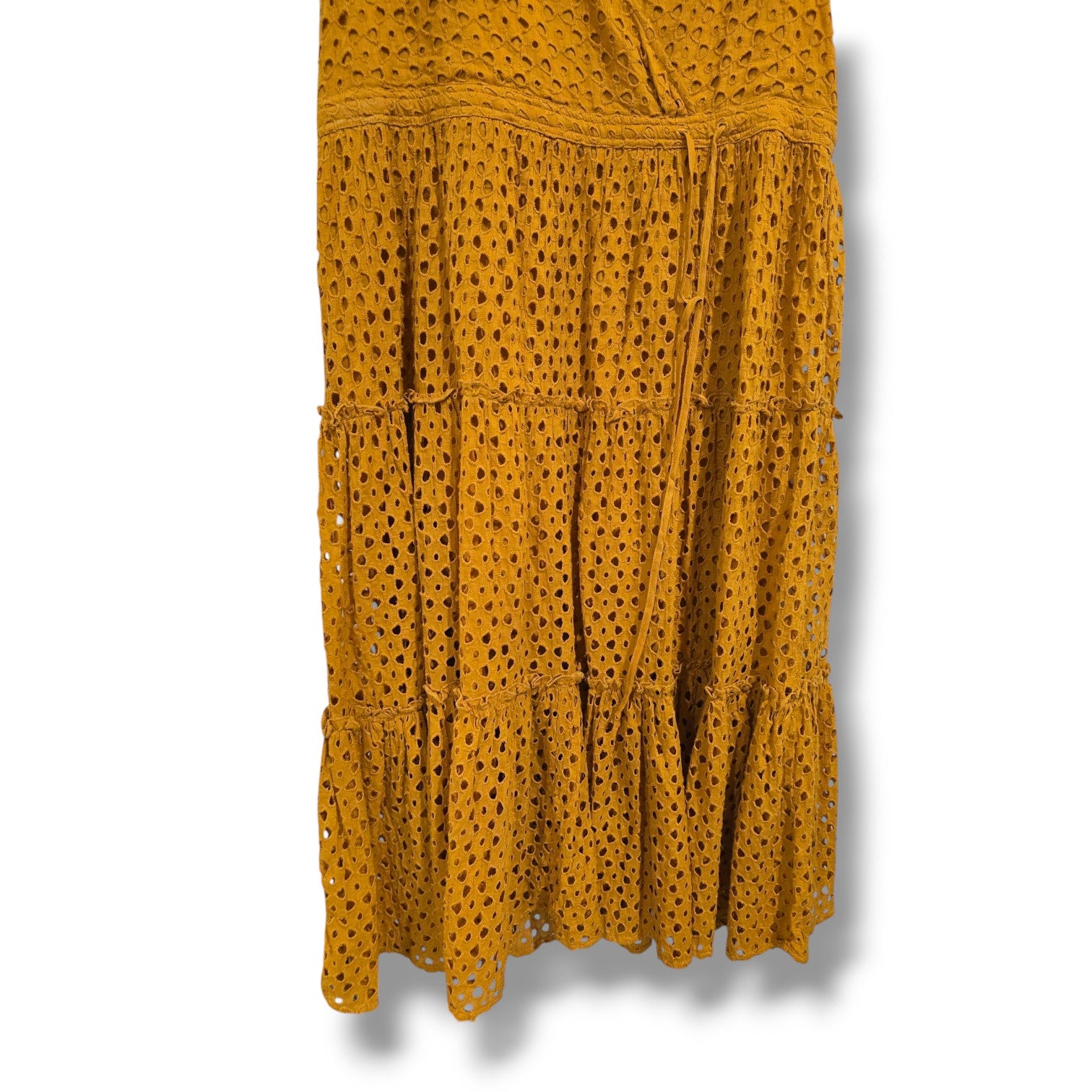 Frye x Anthropologie Mustard Yellow Eyelet Sleeveless Midi Dress – Size Small