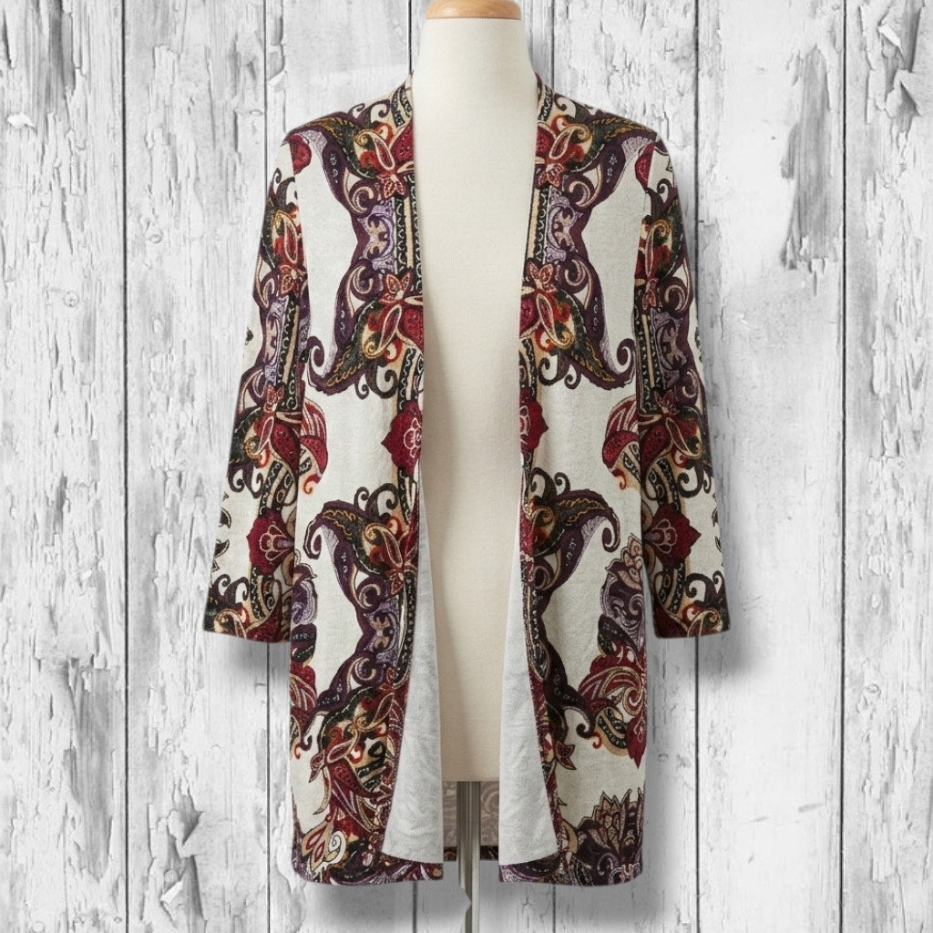 Chico's women's petites Paisley Open-Front Knit Duster Cardigan - small P (0P)
