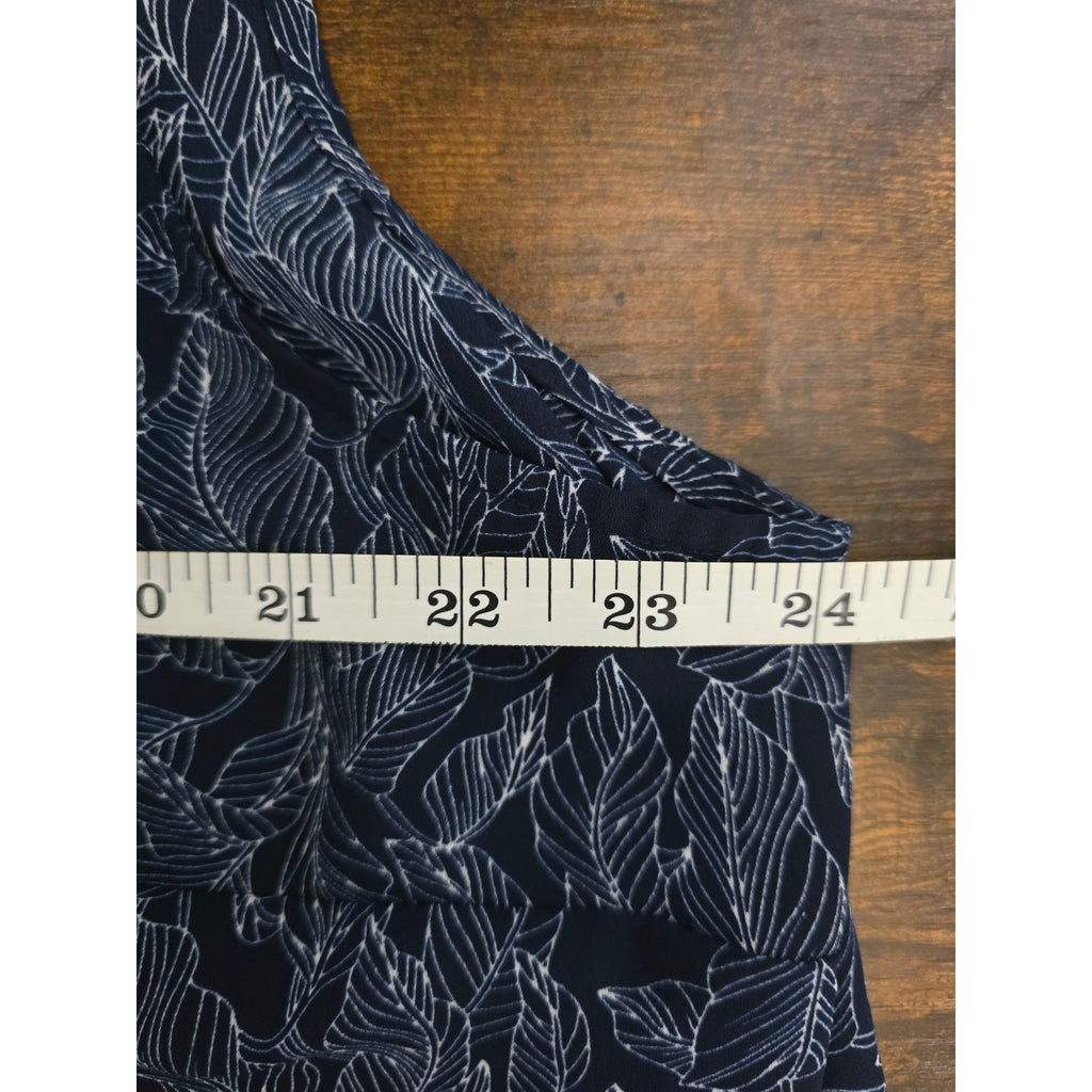 Liz Claiborne Women's Navy White Tropical Leaf Sleeveless Blouse Estimated 1x