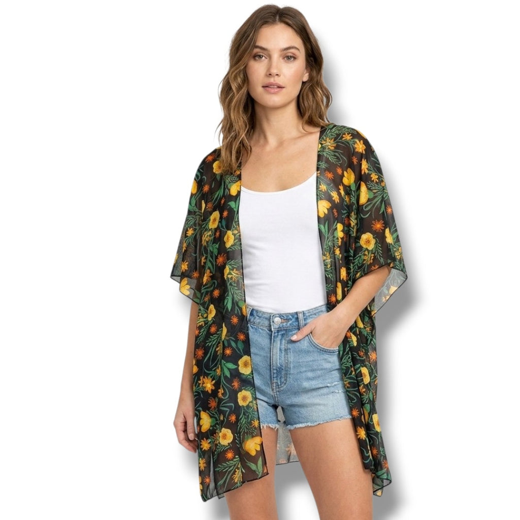 Shiela Rose Women’s Floral Semi-Sheer Open Front Cardigan Small  Multicolor NWT