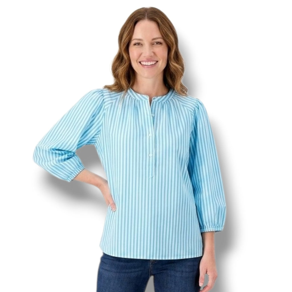 A New Day Women’s Blue & White Striped Balloon Sleeve Blouse