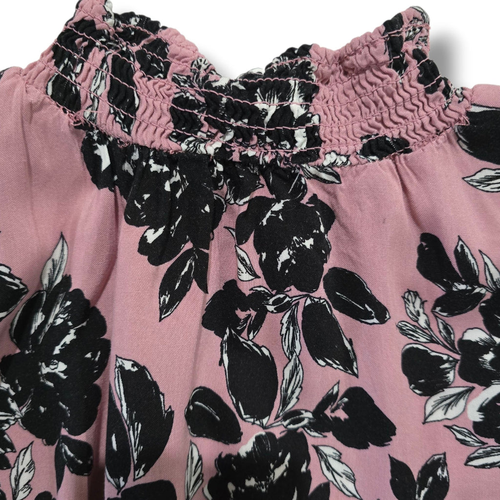 Adrienne Vittadini Pink Floral Smocked Long Sleeve Blouse – Size Large