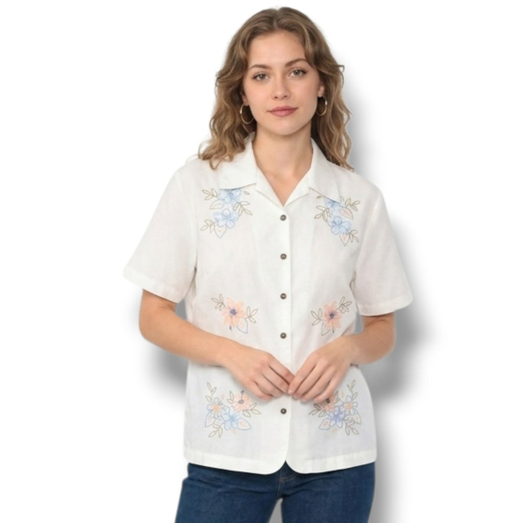 Sarah Bentley Ivory Floral Embroidered Button-Down Blouse NWT – Size XL