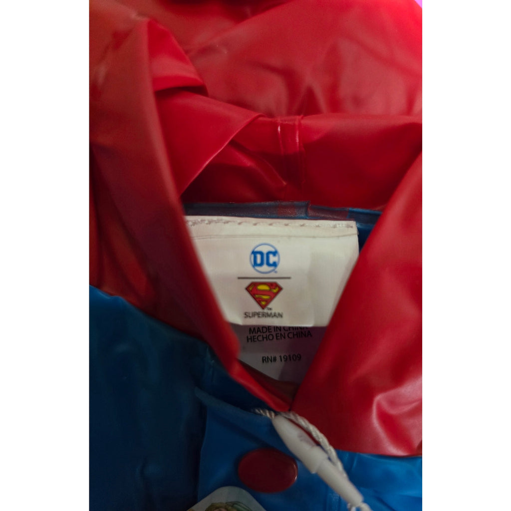 DC Comics Boys’ Superman Raincoat with Detachable Cape Size 7/8, Blue & Red New