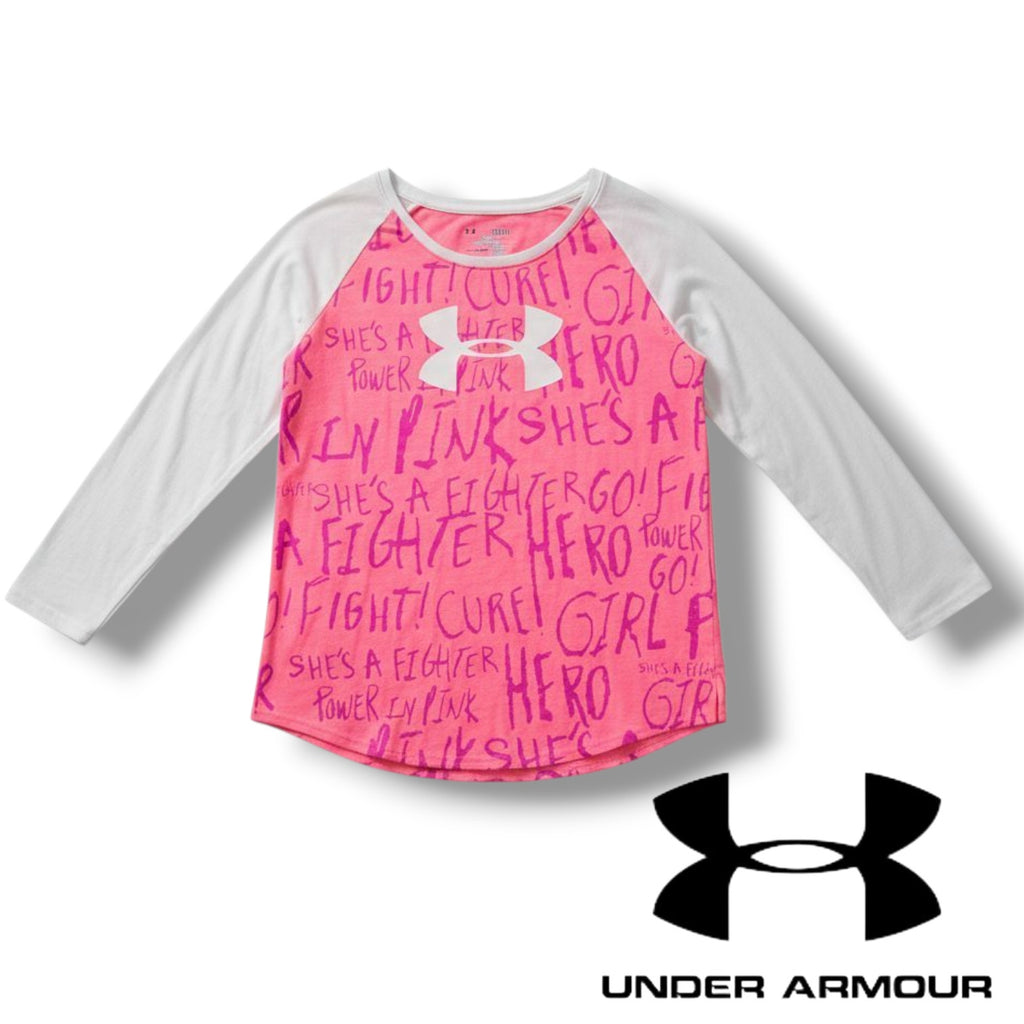 Under Armour Girls “Power in Pink” HeatGear Shirt Breast Cancer Awareness YLG