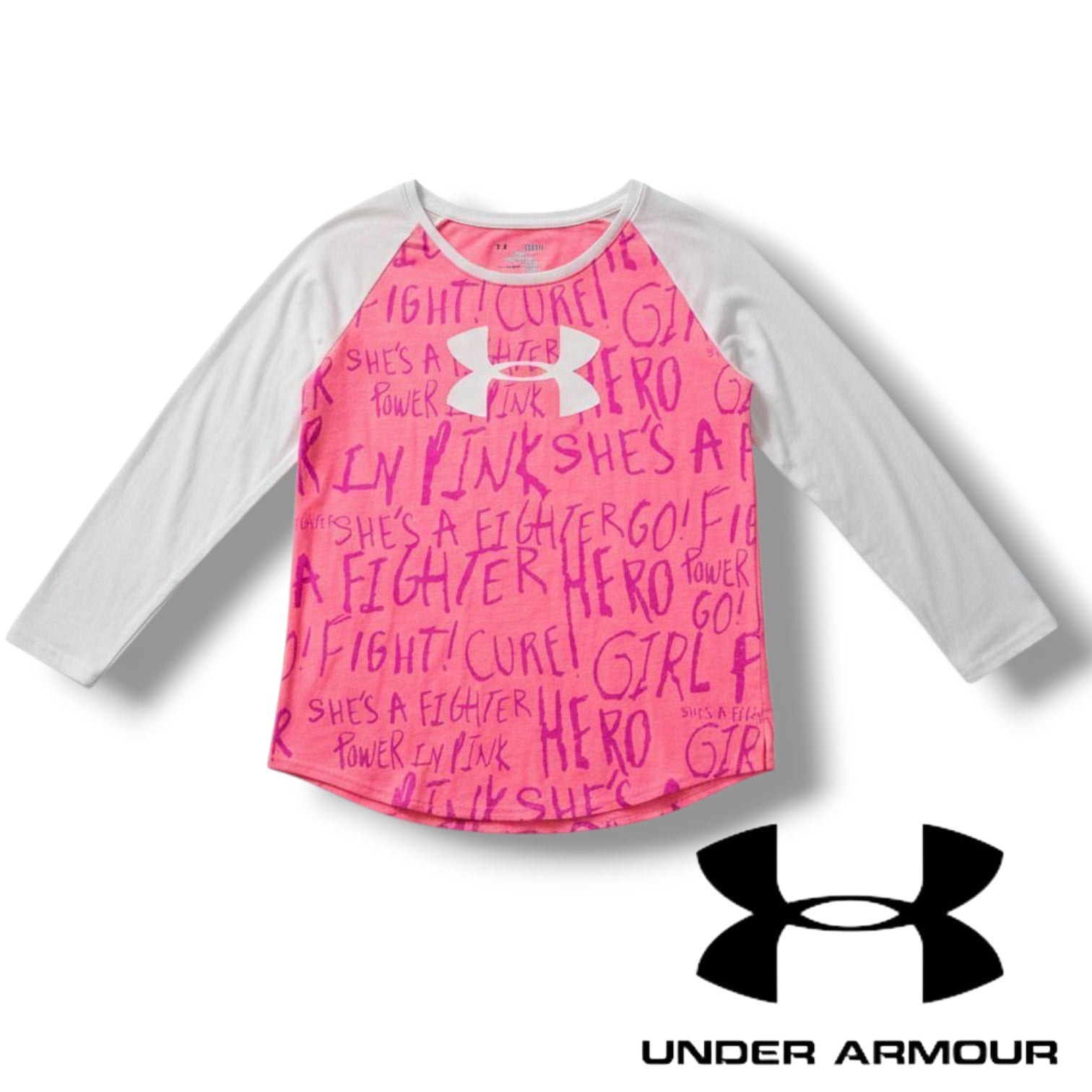 Under Armour Girls “Power in Pink” HeatGear Shirt Breast Cancer Awareness YLG