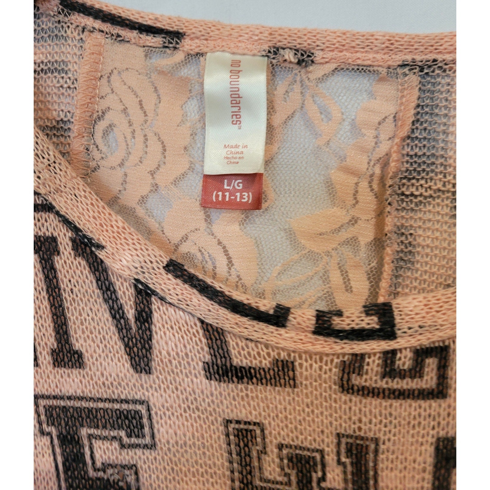 No Boundaries Juniors Pink LOVE Print Pullover Sweater – Lace Back, Size Large