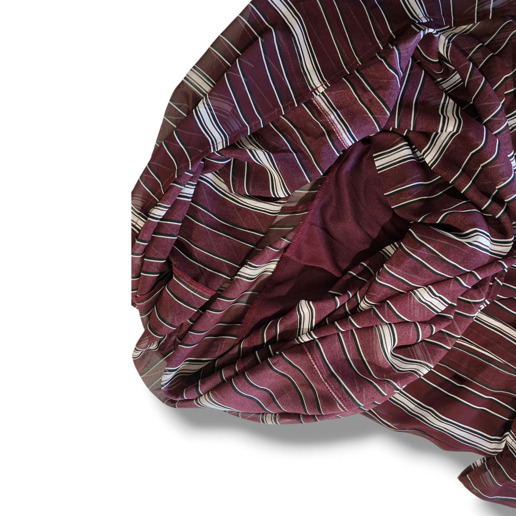 Bailey Blue Women’s Burgundy Striped Chiffon faux Wrap Maxi Dress – Size Medium
