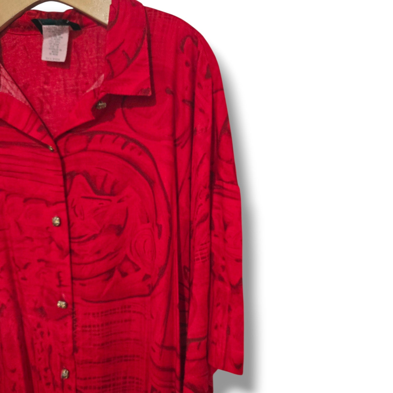 Michele Leslie of California Vintage Women’s Red Abstract Button-Up Top Size 3X