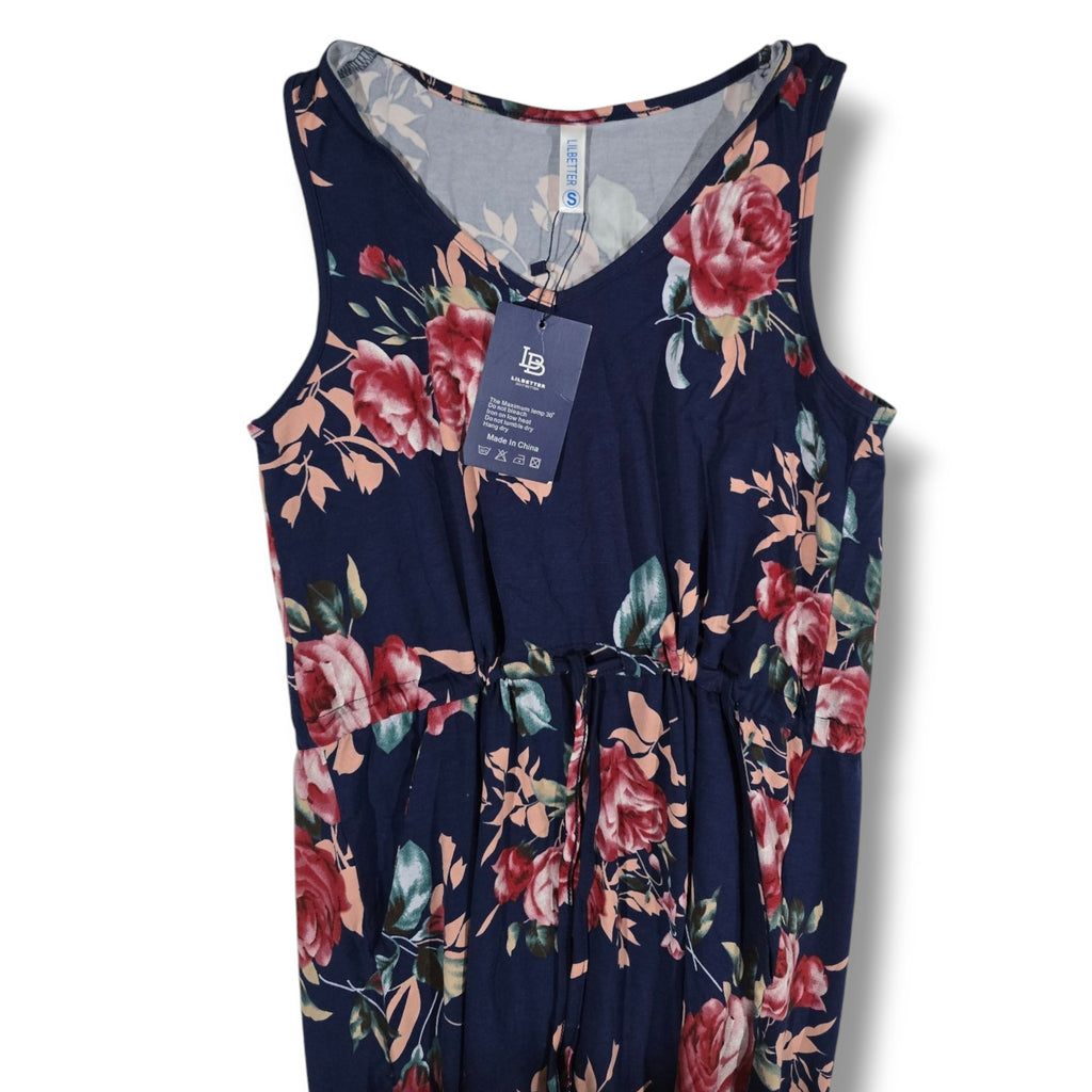 Lilbetter Women’s Blue Floral Summer Dress Small V-Neck, Pockets, New